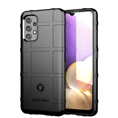 For Samsung Galaxy A32 4G (EU Version) Shock-proof Rugged Square Grid Skin TPU Back Shell - Black