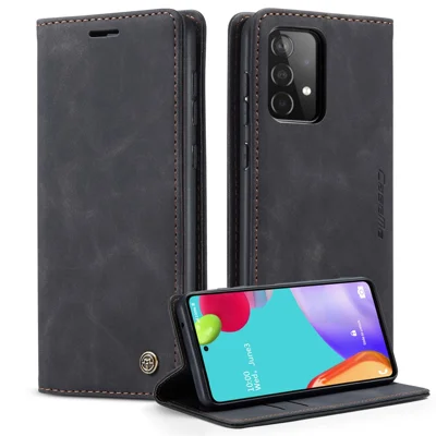 CASEME 013 Series Leather Cover for Samsung Galaxy A52 5G / A52 4G / A52s 5G Magnetic Auto-Absorbed Wallet Stand Case - Black