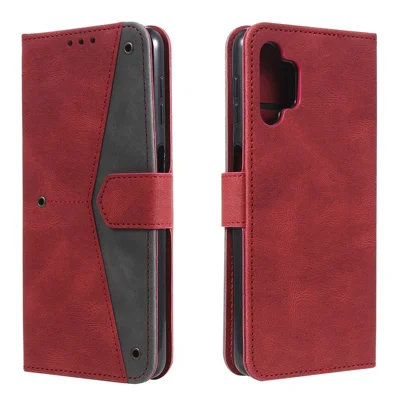 Rivet Decor Skin-Feeling Splicing Leather Wallet Phone Protective Cover voor Samsung Galaxy A32 4G (EU-versie) - Rood