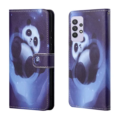 3D Pattern Printing Cross Texture Leather Wallet Stand Case Shell for Samsung Galaxy A32 4G (EU Version) - Panda