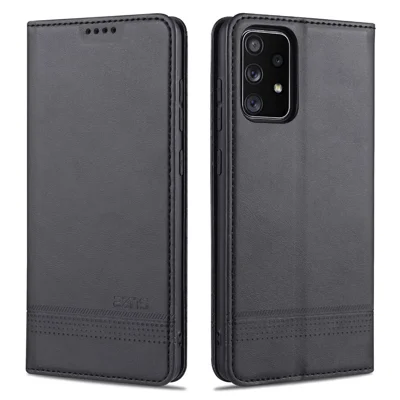 AZNS Wallet Design Auto-absorbed Magnetic Leather Stand Mobile Shell Case for Samsung Galaxy A72 4G/5G - Black