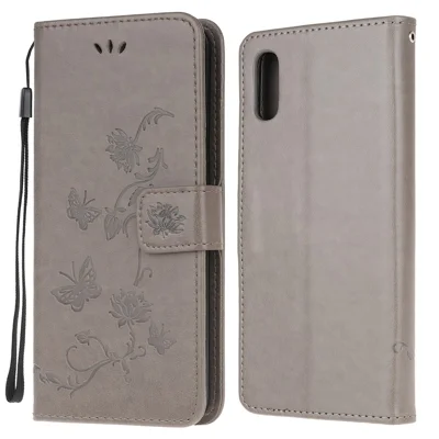 Imprint Butterfly Flower Leather Wallet Stand Phone Cover for Samsung Galaxy Xcover 5 - Grey
