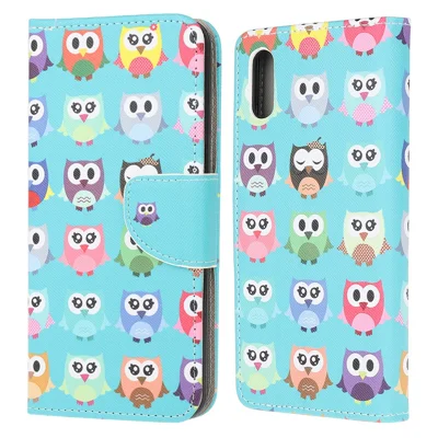 3D Pattern Printing Cross Texture Leather Wallet Stand Case Shell for Samsung Galaxy Xcover 5 - Cute Owls