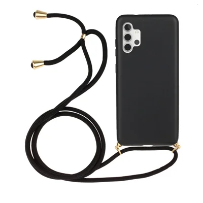 Back Case Wheat Straw + TPU Shockproof Phone Cover with Adjustable Lanyard for Samsung Galaxy A32 5G / M32 5G - Black