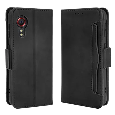Leather Wallet Protective Case with Multiple Card Slots for Samsung Galaxy Xcover 5 - Black