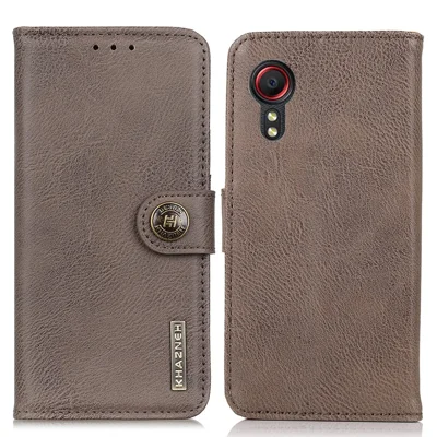 KHAZNEH Magnetic Buckle Design Wallet Stand PU Leather Phone Shell Case for Samsung Galaxy Xcover 5 / 5s - Grey