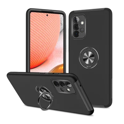 Anti-Fall Hybrid Phone Case Ring Shape Kickstand Design Cover for Samsung Galaxy A72 5G / 4G - Black