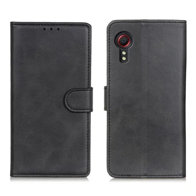For Samsung Galaxy Xcover 5 Wallet Phone Case Shockproof Flip Cover Bi-color Leather Phone Protector with Stand - Black