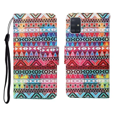 Cross Texture Pattern Printing PU Leather Full Protection Wallet Stand Phone Cover Case for Samsung Galaxy A51 4G SM-A515 - Geometry Pattern