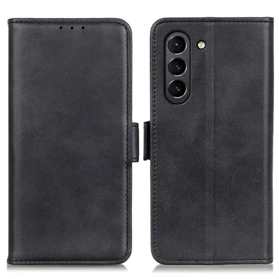 Magnetic Double Clasp PU Leather Protective Wallet Case for Samsung Galaxy S21 FE - Black