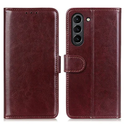 Mobile Phone Crazy Horse Textured Protective Case Wallet Stand Leather Shell for Samsung Galaxy S21 FE - Brown