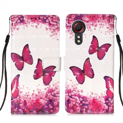 Lanyard Design Leather Phone Pattern Printing Design Case with Wallet Stand for Samsung Galaxy Xcover 5 - Rose Butterfly
