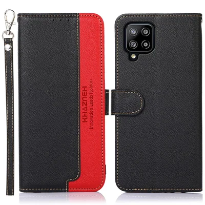 KHAZNEH Litchi Skin RFID Blocking Anti-theft Swiping Function Leather Phone Shell Case for Samsung Galaxy A42 5G - Black