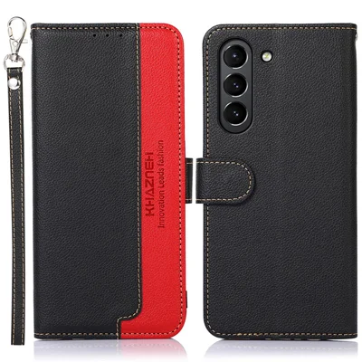 KHAZNEH Litchi Skin RFID Blocking Anti-theft Swiping Function Leather Phone Case Cover for Samsung Galaxy S21 FE - Black