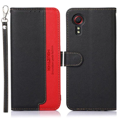 KHAZNEH Litchi Texture RFID Anti-theft Swiping Function Leather Phone Case Cover for Samsung Galaxy Xcover 5 - Black