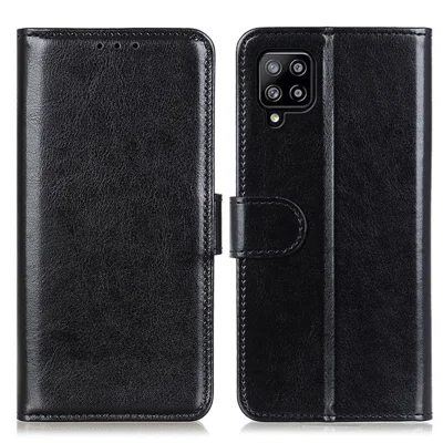 Full-Protection Crazy Horse Texture Leather Wallet Stand Phone Case Cover for Samsung Galaxy A22 4G (EU Version) - Black