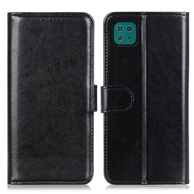 Crazy Horse Texture Leather Wallet Stand Cellphone Shell Case for Samsung Galaxy A22 5G (EU Version) - Black