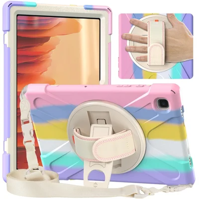 Tablet-Hülle + Gurt + Ständer mit buntem Regenbogen für Samsung Galaxy Tab A7 10,4 (2020) / (2022) T500 / T505 / T507 / T505N – Bunt / Pink