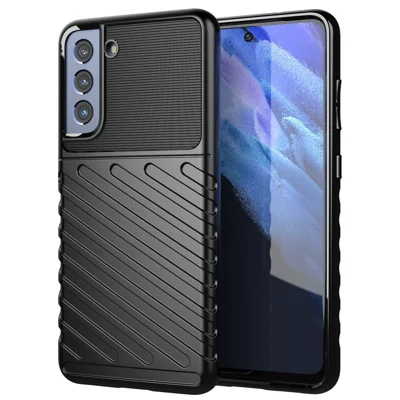 Thunder Series Twill Texture Soft TPU-telefoonhoesje voor Samsung Galaxy S21 FE/S21 Fan Edition - Zwart