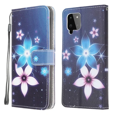 Wallet Design Cross Texture New Pattern Printing Leather Stand Case for Samsung Galaxy A22 4G (EU Version) - Flower