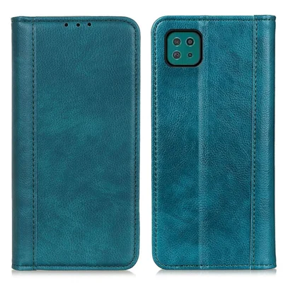 Auto-absorbed Litchi Texture Split Leather Wallet Stand Case Cover for Samsung Galaxy A22 5G (EU Version) - Green