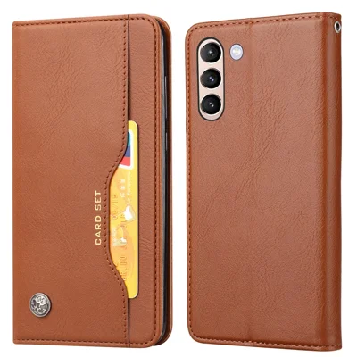 Wallet Stand Auto-absorbed Leather Protector Phone Cover for Samsung Galaxy S21 FE - Brown