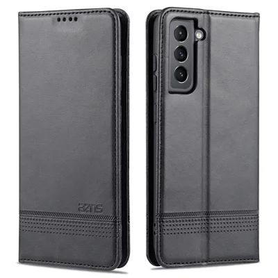 AZNS Auto-absorbed Magnetic Stand Wallet Case Leather Phone Shell for Samsung Galaxy S21 FE - Black