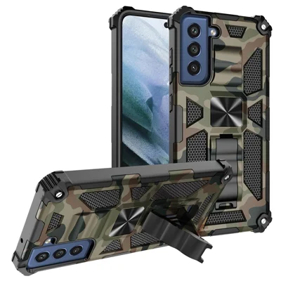 Destacável 2 Em 1 Shell Protetor De Telefone De Camuflagem Com Folha De Ímã Para Samsung Galaxy S21 FE - Exército Verde