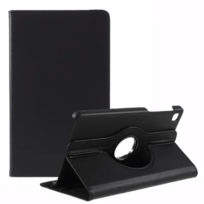 Obudowa z korpusem obrotowym 360°, z teksturą litchi, skórzana obudowa na tablet Samsung Galaxy A7 Lite 8,7-calowy T220 / T225 - Czarny