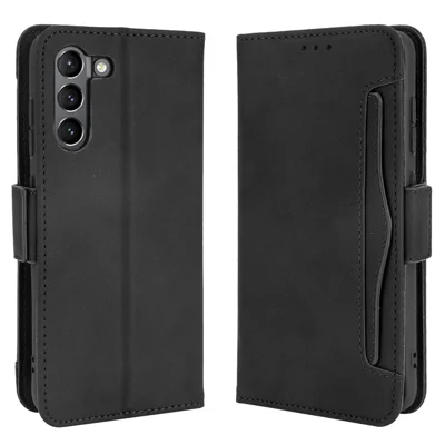 Capa de Telefone de Couro com Design de Vários Slots para Cartões para Samsung Galaxy S21 FE - Preto
