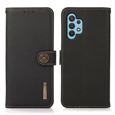 KHAZNEH Portemonnee Hoesje Echt Leer Telefoonhoesje met RFID Anti-diefstal Zwenkdesign voor Samsung Galaxy A32 4G - Zwart