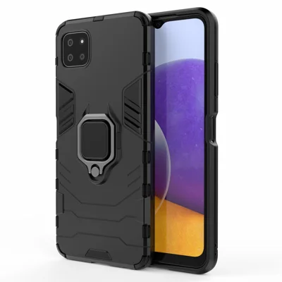 Cool Guard 2-in-1 Ring Holder Kickstand PC TPU Hybrid Case for Samsung Galaxy A22 5G (EU Version) - Black
