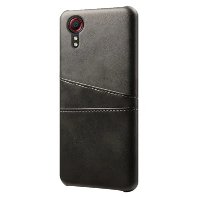 PU Leather Coated Hard PC Well-Protected Case with Dual-Card Slots Design for Samsung Galaxy Xcover 5 - Black
