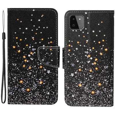 Pattern Printing PU Leather Full Protection Wallet Stand Phone Cover Case for Samsung Galaxy A22 5G (EU Version) - Stars
