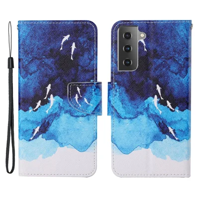 Pattern Printing Wallet Stand PU Leather Cellphone Cover for Samsung Galaxy S21 FE - Ocean