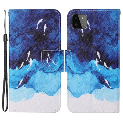 Cross Texture PU Leather Phone Case with Pattern Printing for Samsung Galaxy A22 5G (EU Version) - Ocean