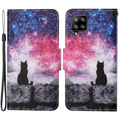 Pattern Printing Cross Texture PU Leather Phone Case for Samsung Galaxy A22 4G (EU Version) - Cat