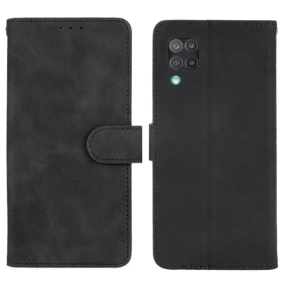 Silky Touch Leather Wallet Phone Cover Stand Case for Samsung Galaxy M12/F12 - Black