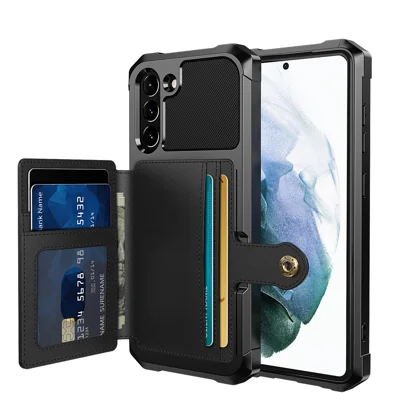 ZM03 for Samsung Galaxy S21 FE Kickstand PU Leather Coated TPU Protector Cover with Card Holder Built-in Magnetic Sheet - Black