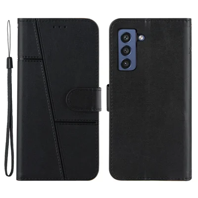 Präzise Leder -telefonabdeckung Brieftasche Mit Stand Für Samsung Galaxy S21 fe - Schwarz