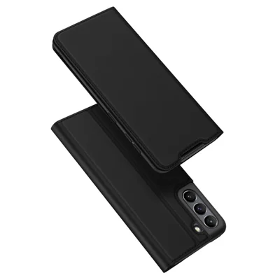 DUX DUCIS Skin Pro Series PU Leather Phone Case Shell Protector with Stand Card Slot for Samsung Galaxy S21 FE - Black