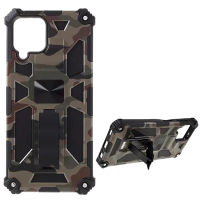 Magnet Sheet Design Camouflage Pattern Phone Protective Shell with Kickstand for Samsung Galaxy A22 4G (EU Version) - Army Green