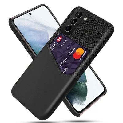 KSQ Cloth Texture Drop-proof Hybrid Handyhülle mit Kartenfach für Samsung Galaxy S21 FE - Schwarz