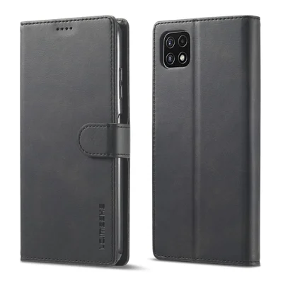 LC.IMEEKE Full Protection Wallet Design Leather Phone Stand Case for Samsung Galaxy A22 5G (EU Version) - Black