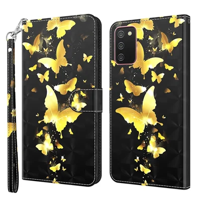 Patroonprint Portefeuillestand Leren Telefoonhoesje met Band voor Samsung Galaxy A03s (166,5 mm) - Gouden Vlinder