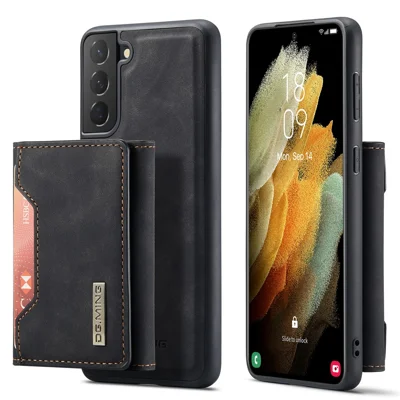 DG.MING M2 Series Detachable Wallet Design Hybrid Case with Kickstand for Samsung Galaxy S21 FE - Black