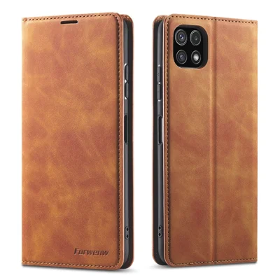 FORWENW for Samsung Galaxy A22 5G (EU Version) Fantasy Series Skin-Touch Leather Wallet Stand Phone Case - Brown