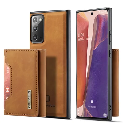 DG.MING M2 Series Tri-fold Wallet Magnetic Kickstand Design Leather Case for Samsung Galaxy Note20 4G/5G - Brown