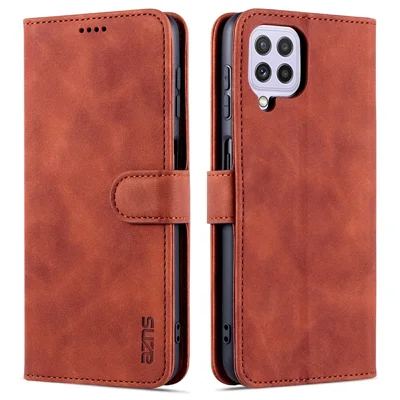 AZNS Wallet Stand Leather Phone Case for Samsung Galaxy A22 4G (EU Version) - Brown