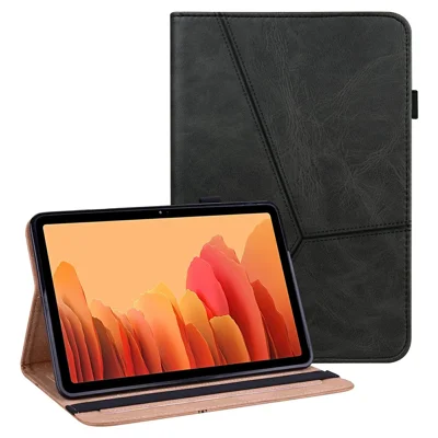Stoßfester Ledertasche mit Nähtedesign und Kartenfach, Ständer für Samsung Galaxy Tab A7 10,4 (2022) / (2020) – Schwarz